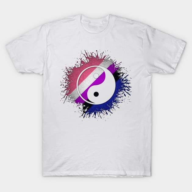 Paint Splatter Gender Fluid Pride Flag Yin and Yang Symbol T-Shirt by LiveLoudGraphics